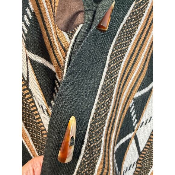 Silversilk Mens Sweater Cardigan 3D Knit Geo Toggle Button Grandpa VTG Green XL - Picture 7 of 9